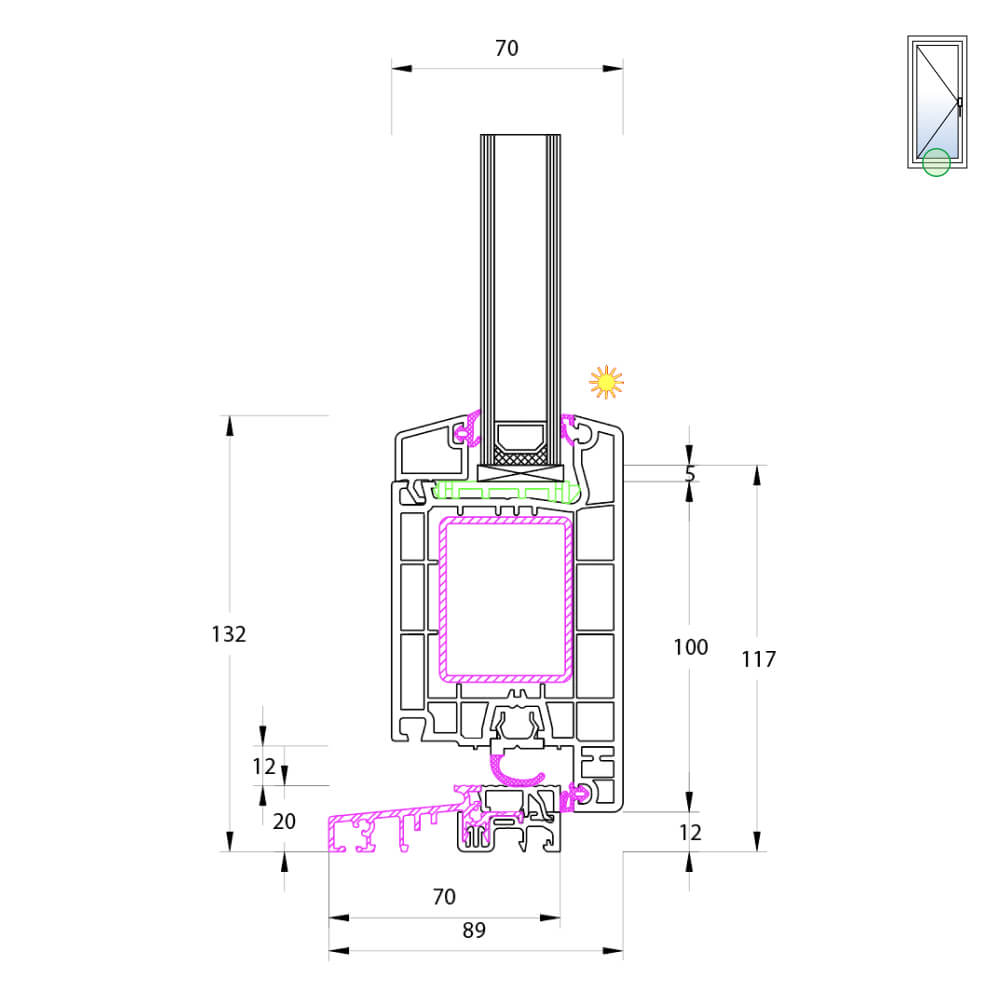 Ideal 4000 Balkontür nach aussen öffnend, Griffgarnitur beidseitig mit Profilzylinder