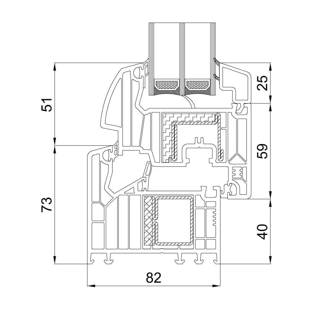 VEKA Softline 82 MD Passiv Schnittzeichnung