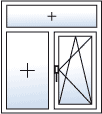 Fenster zweiflügelig festverglast links Dreh-Kipp rechts Oberlicht