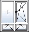 Fenster zweiflügelig fest links Dreh-Kipp rechts Unterlicht geteilt Kipp