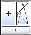 Fenster zweiflügelig fest links Dreh-Kipp rechts Unterlicht