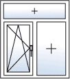 Fenster zweiflügelig festverglast rechts Dreh-Kipp links Oberlicht