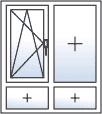 Fenster zweiflügelig Dreh-Kipp links fest rechts Unterlicht geteilt