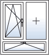 Fenster zweiflügelig fest rechts Dreh-Kipp links Unterlicht Kipp