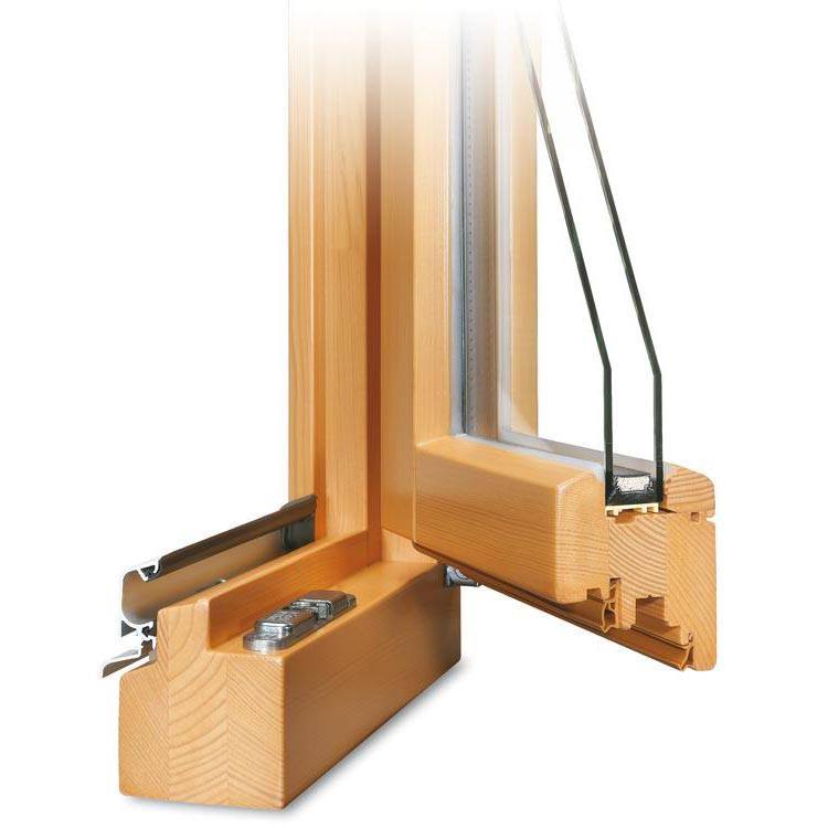 Balkontür Holz Profil Classic IV 68 geöffnet mit Regenschiene